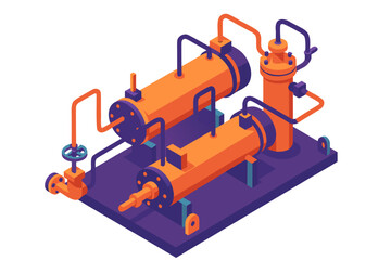 Vibrant isometric view of industrial oil and gas processing equipment ready for energy project visualizations