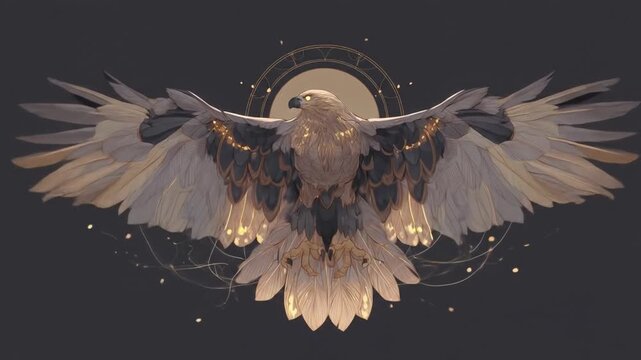 Majestic bird of prey with spread wings against a geometric background