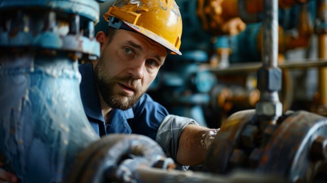 Worker inspecting valve for filtering water