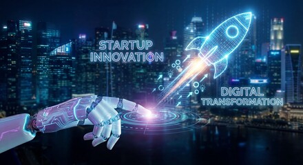 Obraz premium Digital Transformation Artificial Intelligence and Startup Innovation Futuristic Technology Concept