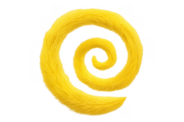 Yellow spiral shape with fluffy fur texture, creating a soft, warm feeling graphic element. Isolated on transparent background