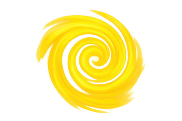 Abstract yellow paint forming a dynamic spiral, symbolizing motion, creativity, and flow with a transparent background