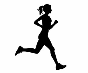 Determined Female Athlete Silhouette in Dynamic Running Motion Captured with Artistic Precision
