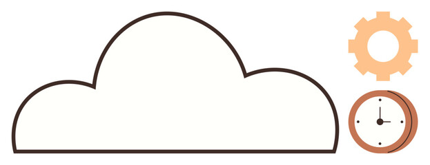 Cloud outline accompanied by a gear and clock, symbolizing technology, innovation, time management, and productivity. Ideal for digital tools, collaboration, cloud computing, efficiency automation