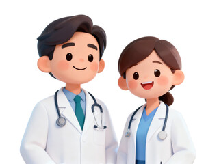 [Transparent Background PNG]Two cartoon doctors standing together in white coats