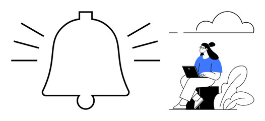 Notification concept. Notification bell icon highlights attention and alerts. Notification for productivity, online apps, remote work, alerts, and reminders. Clean and modern style