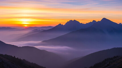 Majestic mountain peaks bathed in golden sunrise light