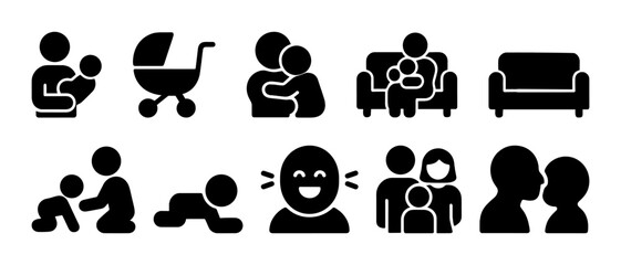 Family icons: parenthood, childcare, and human connection symbol set