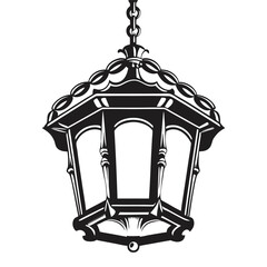 Obraz premium Ornate Metal Hanging Lantern, Detailed Silhouette Design, Vintage Style