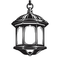 Ornate Hanging Lantern in Black and White Elegant Islamic Design