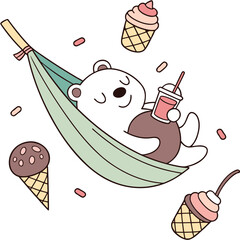 Creative SVG: Joyful Polar bear with in a hammock in a Scoops & Swirls colored Ice cream party theme