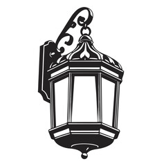 Ornate WallMounted Lantern, Black and White Silhouette, Decorative Bracket Fixture