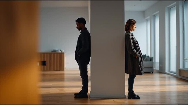 Divorcing Couple Standing Back to Back in an Empty Room