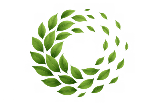 Green leaves swirling in a circular motion, showing nature, freshness, spring, and eco-friendly concepts on a transparent background - Powered by Adobe