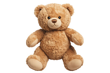 Obraz premium Cute Plush Teddy Bear Isolated on White transparent background,Soft Brown Teddy Bear Toy,Cute Soft Teddy Bear Sitting Alone,Smiling Teddy Bear Isolated,Brown Toy Bear Isolated on White,Toy for Kids ,A