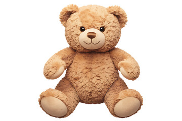 Fototapeta premium Cute Plush Teddy Bear Isolated on White transparent background,Soft Brown Teddy Bear Toy,Cute Soft Teddy Bear Sitting Alone,Smiling Teddy Bear Isolated,Brown Toy Bear Isolated on White,Toy for Kids ,A