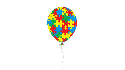 Balloon made of colorful puzzle pieces representing autism awareness on black background graphic design isolated on a transparent background