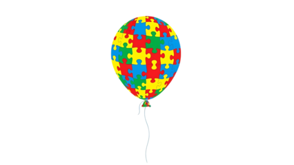 Balloon made of colorful puzzle pieces representing autism awareness on black background graphic design isolated on a transparent background