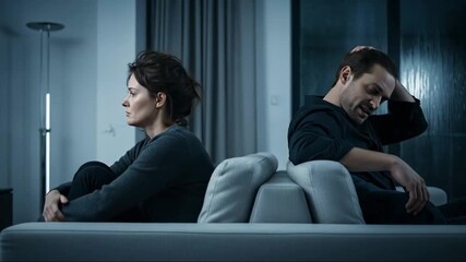 Sad Couple After Family Argument in Living Room Showing Relationship Problems, Emotional Tension, for Articles, Family Therapy, Counseling, and Awareness Campaigns
