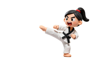 [Transparent Background PNG]A young martial artist performing a high kick in taekwondo stance