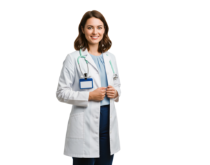 Primary care physician portrait for health clinic marketing materials focused on patient communication about checkups, preventive care plus appointment reminders in general medical practice