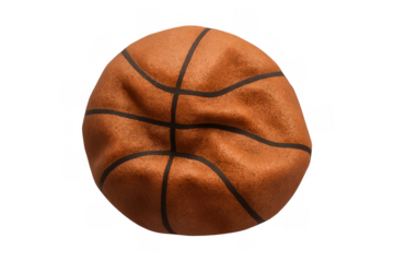 Deflated basketball symbolizing failure, defeat, lost game, old memories, or a flat unplayable sports ball on transparent background
