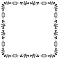 Black fantasy square frame of lacy elements. Lacy border of swirls. Black classic ornament on white background. Monochrome decor for notebook page, organizer, checklist, etc.