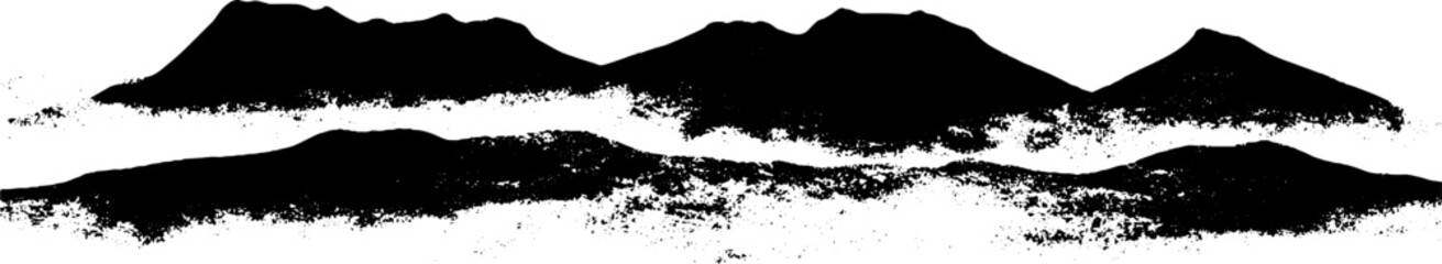 Fototapeta premium Black and white distant layered sand landscape stencil illustration for artistic projects