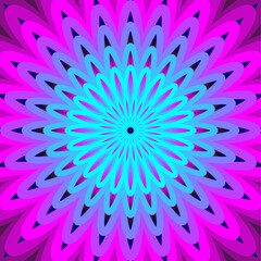 Mesmerizing digital abstract mandala vector illustration with vibrant radial neon blue, cyan, and magenta floral pattern for modern backgrounds.