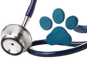 Vet stethoscope paw icon, white background