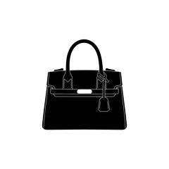 Elegant black women's fashion handbag silhouette vector icon.