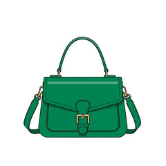Vibrant green handbag with gold buckle and adjustable strap