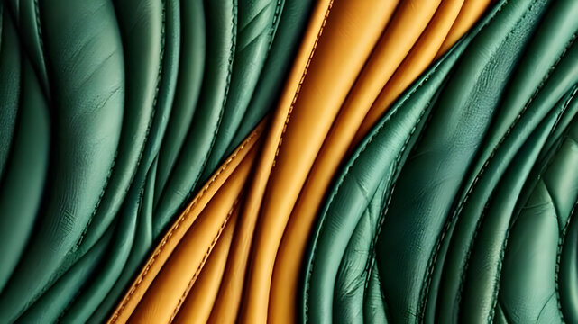 Abstract textured surface with flowing parallel lines of deep green and vibrant orange creating a dynamic and organic visual pattern