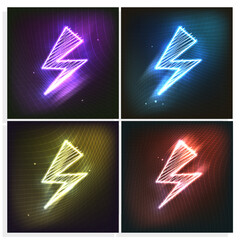 Neon Glowing Lightning bolt, Dynamic Scribble effect , Vector Background Set
