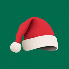 Santa hat resting on a green background for the festive season

