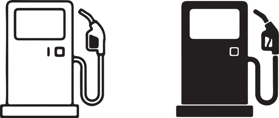 Outline and Solid Silhouette of a Gas Pump with Nozzle on White Background fuel pump petrol station on transparent background