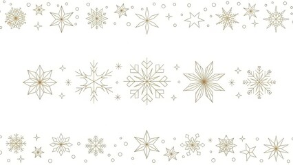 Snowflakes and Stars Border Pattern ,Minimalist Christmas Decorative Line Vector