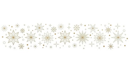 Snowflakes and Stars Border Pattern ,Minimalist Christmas Decorative Line Vector