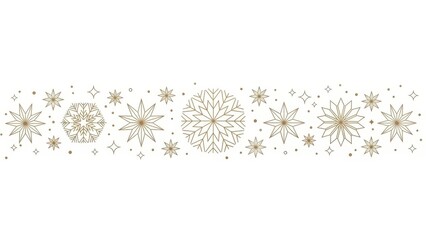 Snowflakes and Stars Border Pattern ,Minimalist Christmas Decorative Line Vector