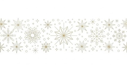 Snowflakes and Stars Border Pattern ,Minimalist Christmas Decorative Line Vector