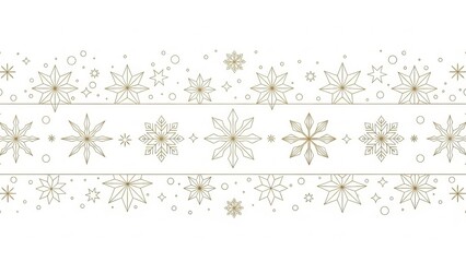 Snowflakes and Stars Border Pattern ,Minimalist Christmas Decorative Line Vector