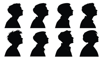 Vector illustration silhouette profile views illustrating various degrees of forward head posture and neck alignment variations