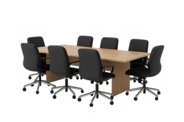 Conference room table with office chairs ready for a business meeting, isolated on transparent background