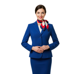 Airline cabin crew representative modeling passenger service standards during hospitality training, used for aviation customer experience manuals and travel company service quality presentations