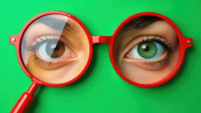 Video A close-up shot of an eye viewed through a magnifying glass, providing a detailed look at the eye's structure and features