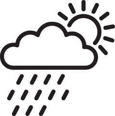 Weather icon indicating occasional showers. Rain and sun at the same time. A natural phenomenon. Vector illustration. one line Icon drawing