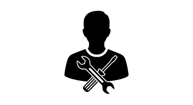 Person with wrench and screwdriver black white icon  