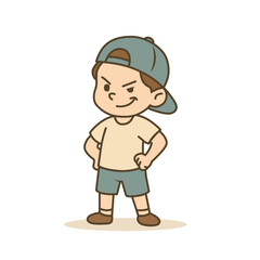 Smart Boy Looking Sideways with Teal Cap cartoon illustration, Vector illustration in flat style.