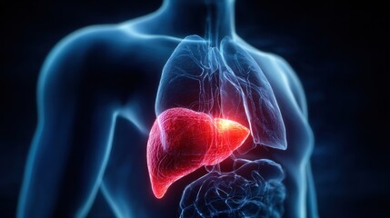 Illustration Shows Human Body With Focus on Liver, Detailing Its Size and Position Within the Torso and Surrounding Organs