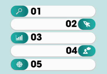 Infographic template with five numbered steps and teal icons